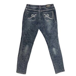 ROCAWEAR Mid-Rise Bling Jeans Junior's 13/14 Dark Distressed Studded Jay Z Brand